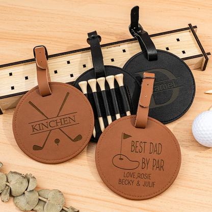Personalized Father's Day Leather Golf Bag Tag | Mini Golf Tee Holder | Engraved Leather Golf Accessories Gift For Dad 685141