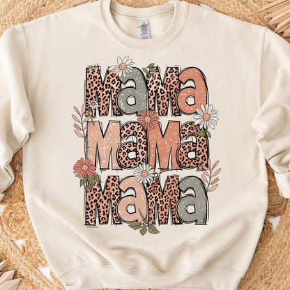 Retro Leopard Mama Sweatshirt – Groovy Boho Floral Mom Sweater, Mother's Day Gift For Trendy Mama 682138