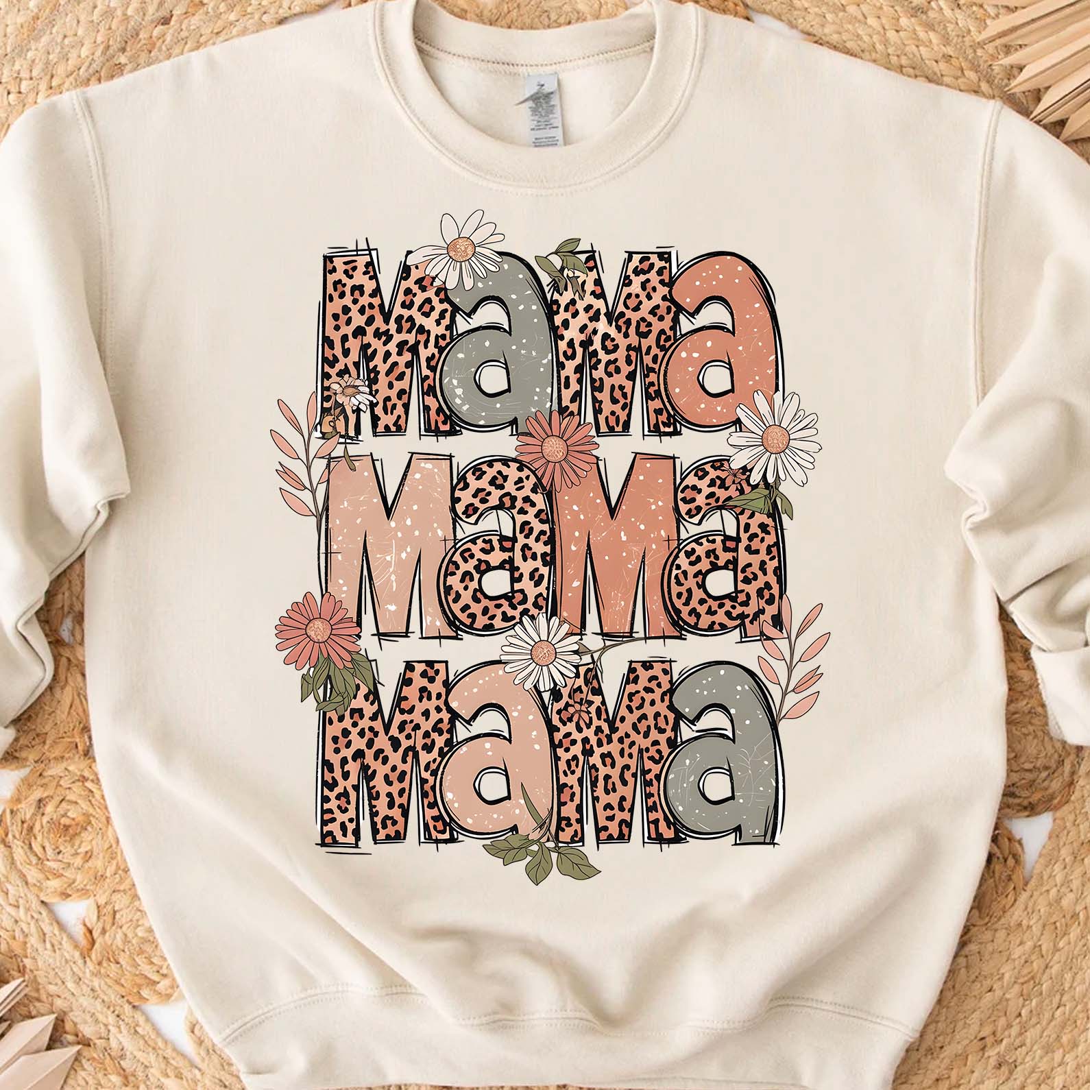 Retro Leopard Mama Sweatshirt – Groovy Boho Floral Mom Sweater, Mother's Day Gift For Trendy Mama 682138