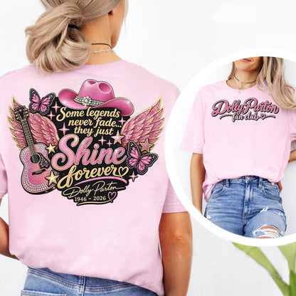 Dolly Parton Memorial Front & Back Bright Shirt, "Shine Forever" Fan Club Tribute Tee 686045