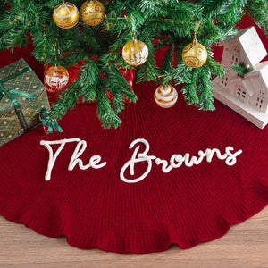 Personalized Knit Christmas Tree Skirt, Custom Embroidered Family Name Christmas Decor 686234 WFD