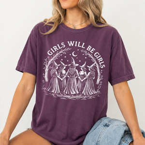 Girls Will Be Girls Comfort Colors Shirt, Funny Witch T-Shirt, Vintage Halloween Gift 685639