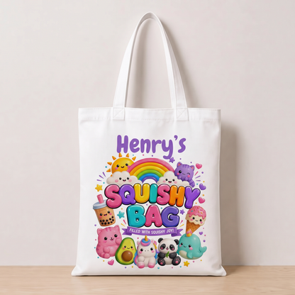 Personalized Kid Squishy Bag, Custom Name Squishy Toy Tote Bag, Colorful Kawaii Rainbow Gift 686604 WFD