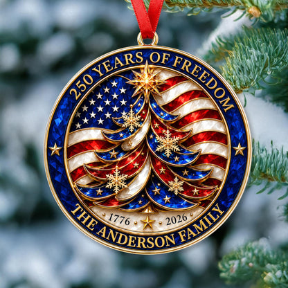 Personalized USA 250 Years Of Freedom Acrylic Ornament, Custom Family Name Ornament, Patriotic Christmas Decor 685891 WFD