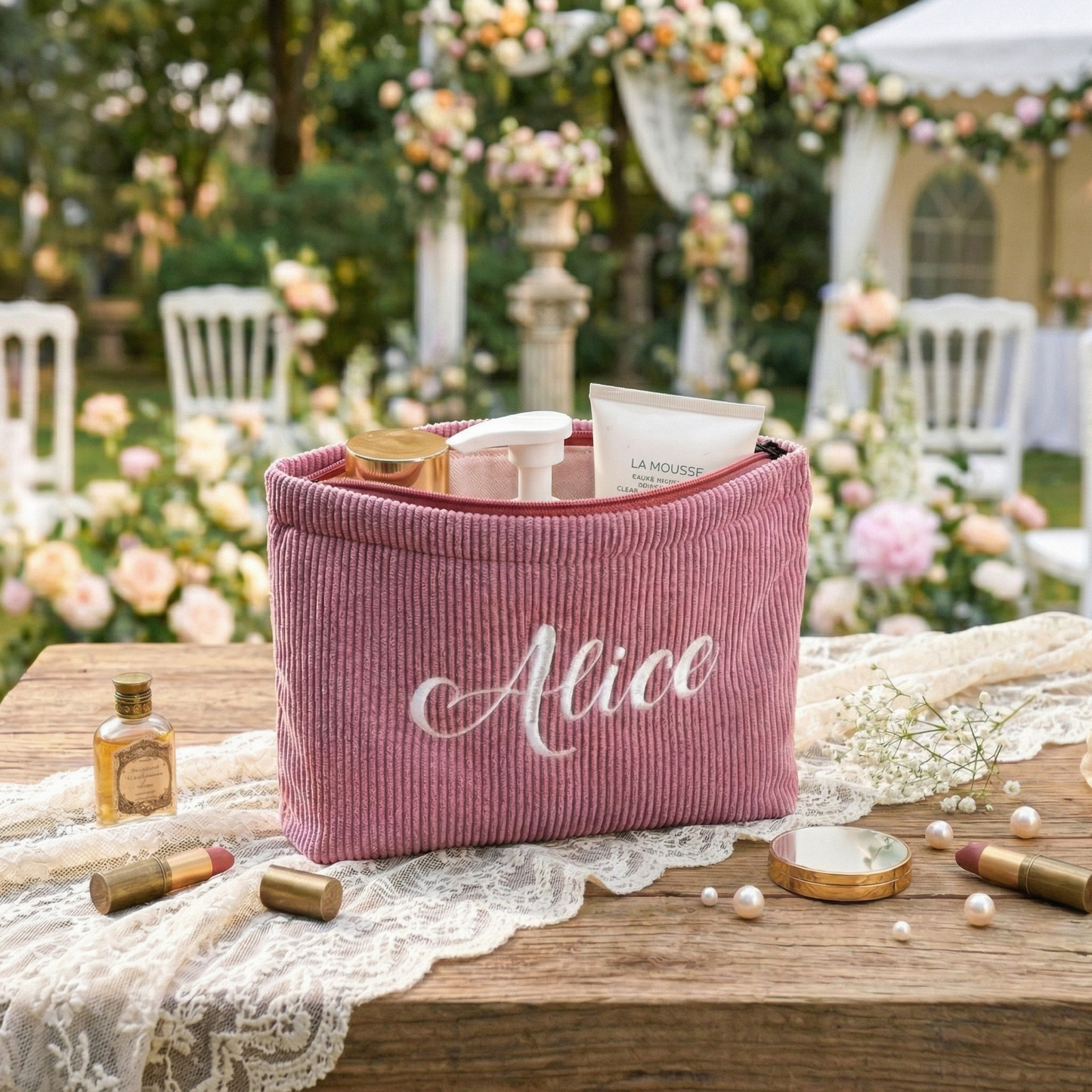 Personalized Corduroy Makeup Bag | Custom Name Makeup Bag Gift For Women | Mother's Day Gifts Bag 684741