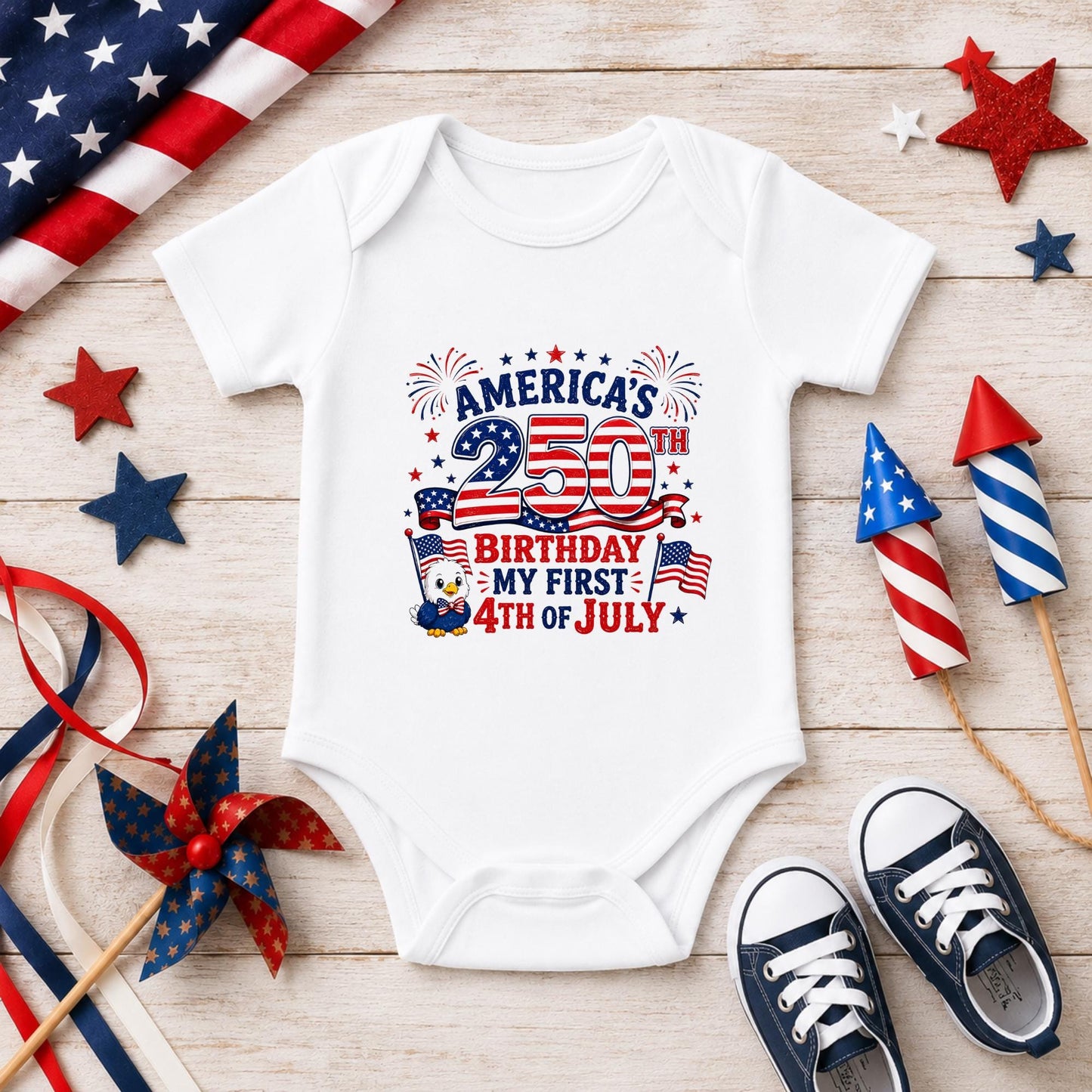 My First 4th Of July Baby Bodysuit, Patriotic America's 250th Birthday Baby Outfit 685310