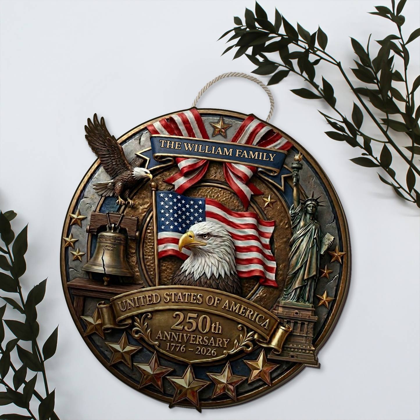 Personalized America 250 Years Anniversary | 1776-2026 Semiquincentennial Patriotic Wooden Sign 684514