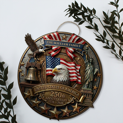 Personalized America 250 Years Anniversary | 1776-2026 Semiquincentennial Patriotic Wooden Sign 684514
