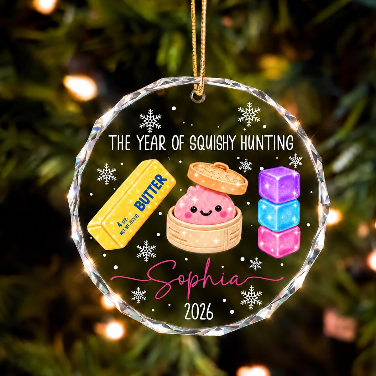 Personalized Squishy Glass Ornament, Custom Kids Name Year Of Squishy Hunting Christmas Gift 686441 WFD