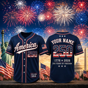 Personalized 250 Years Of Freedom Baseball Jersey, USA 1776-2026 Patriotic Anniversary Shirt 685173