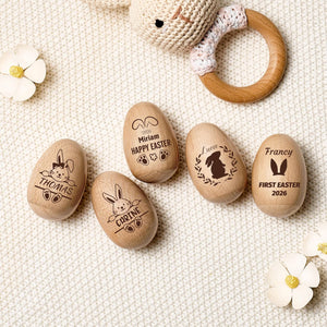 Personalized Wooden Musical Egg | Engraved Name Wooden Easter Egg Shakers | Baby First Easter 684465