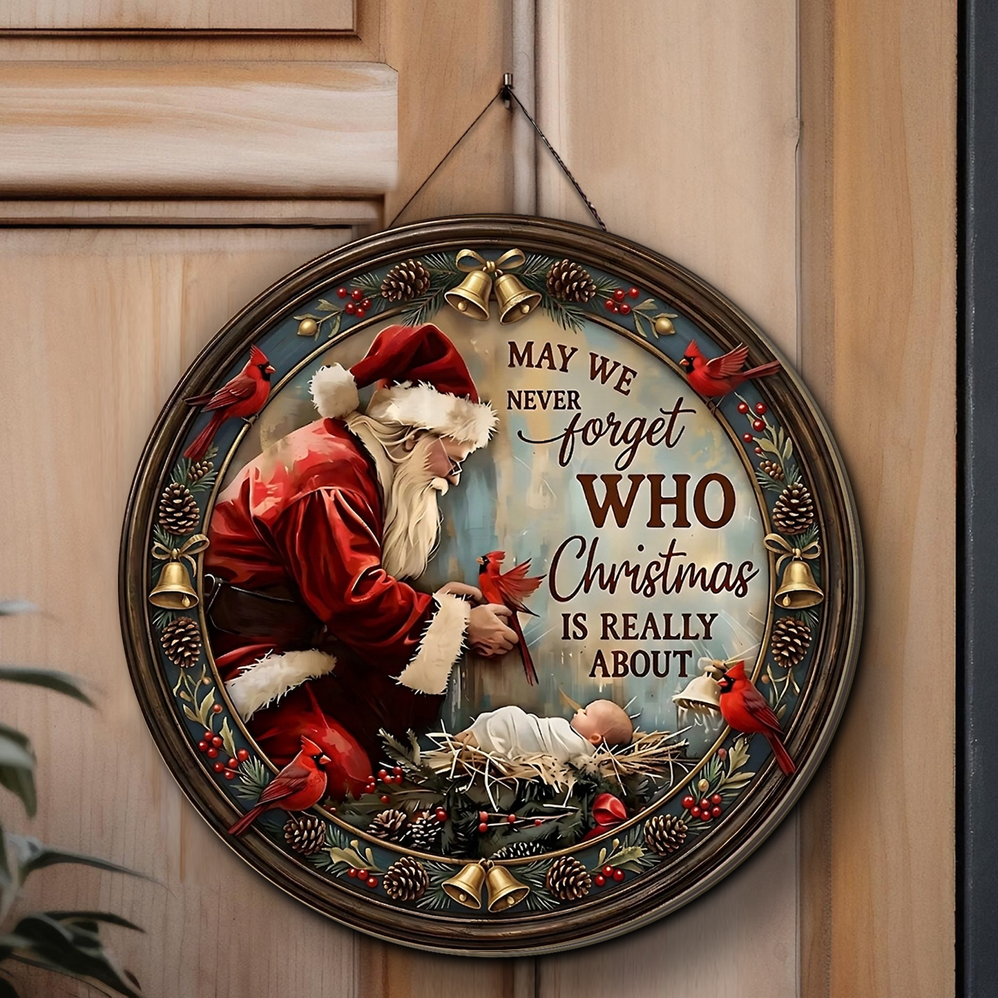 "Never Forget Who Christmas Is Really About" Santa Wooden Sign, Christian Home Decor 685962