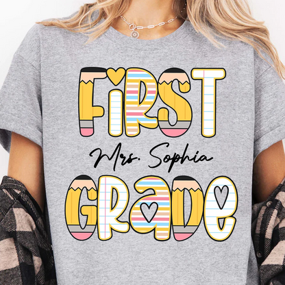 Personalized Grade Level Bright Shirt, Custom Teacher Name Appreciation Tee, Back To School Gift 685488