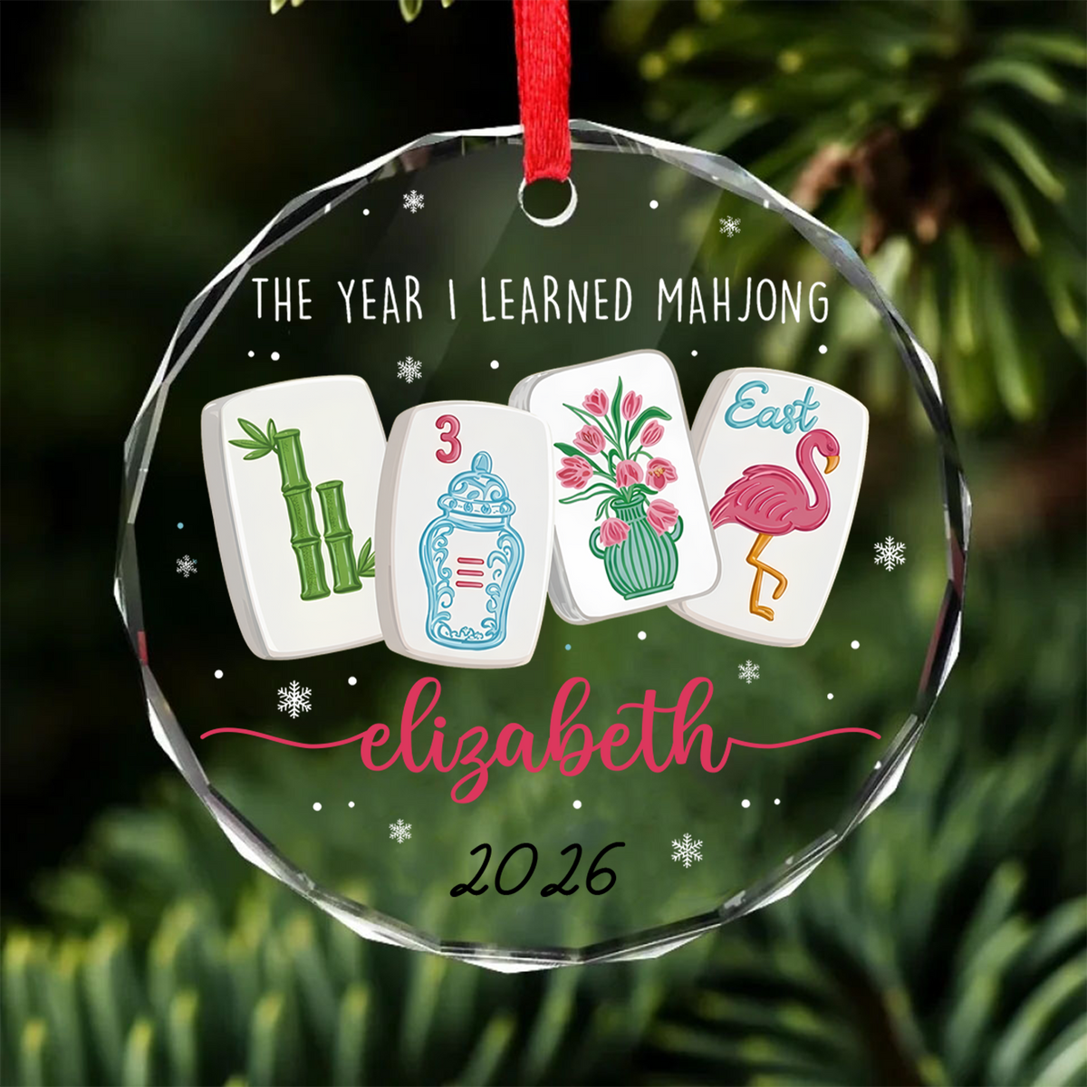 Personalized The Year I Learned Mahjong Glass Ornament, Custom Name Funny Christmas Gift 686448