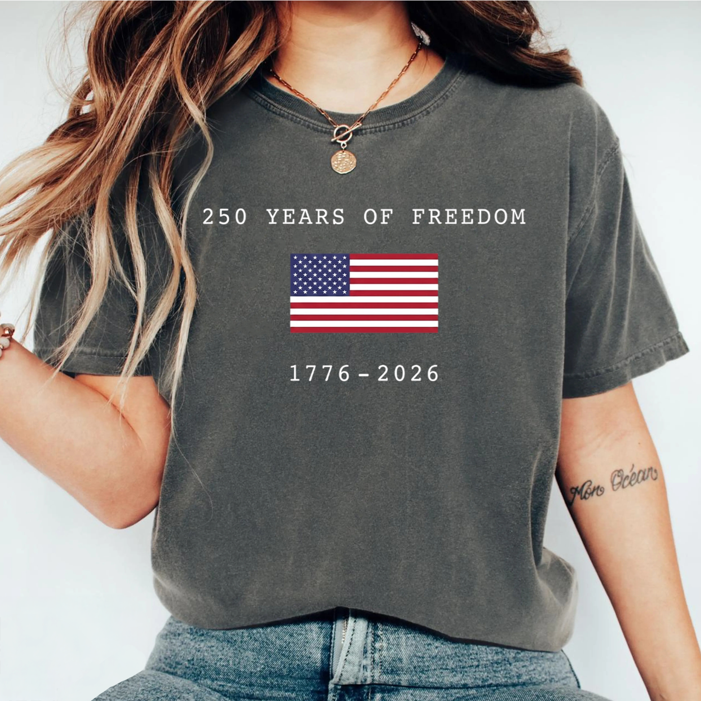 Personalized America 250 Years Of Freedom Comfort Colors Shirt | USA 250th Anniversary T-Shirt | Patriotic USA Flag Tee 685205