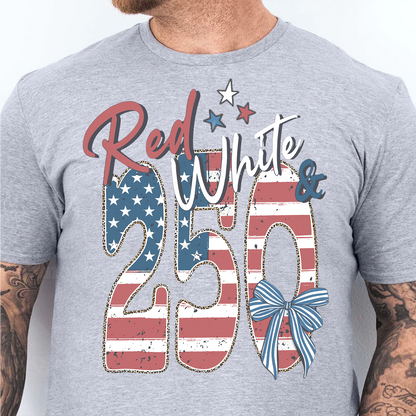 Red White & 250 Anniversary - Coquette Bow Bright Shirt | Patriotic Tee 684461