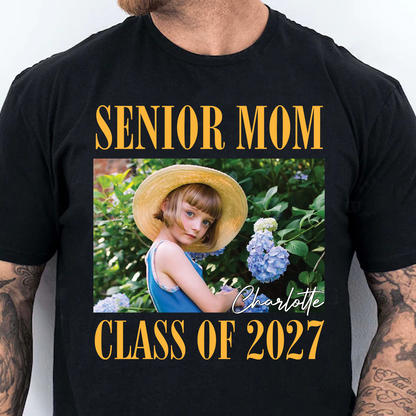 Custom Photo Senior Mom Dark Shirt, Class Of 2027 Tee, Personalized Graduation Gift 685635