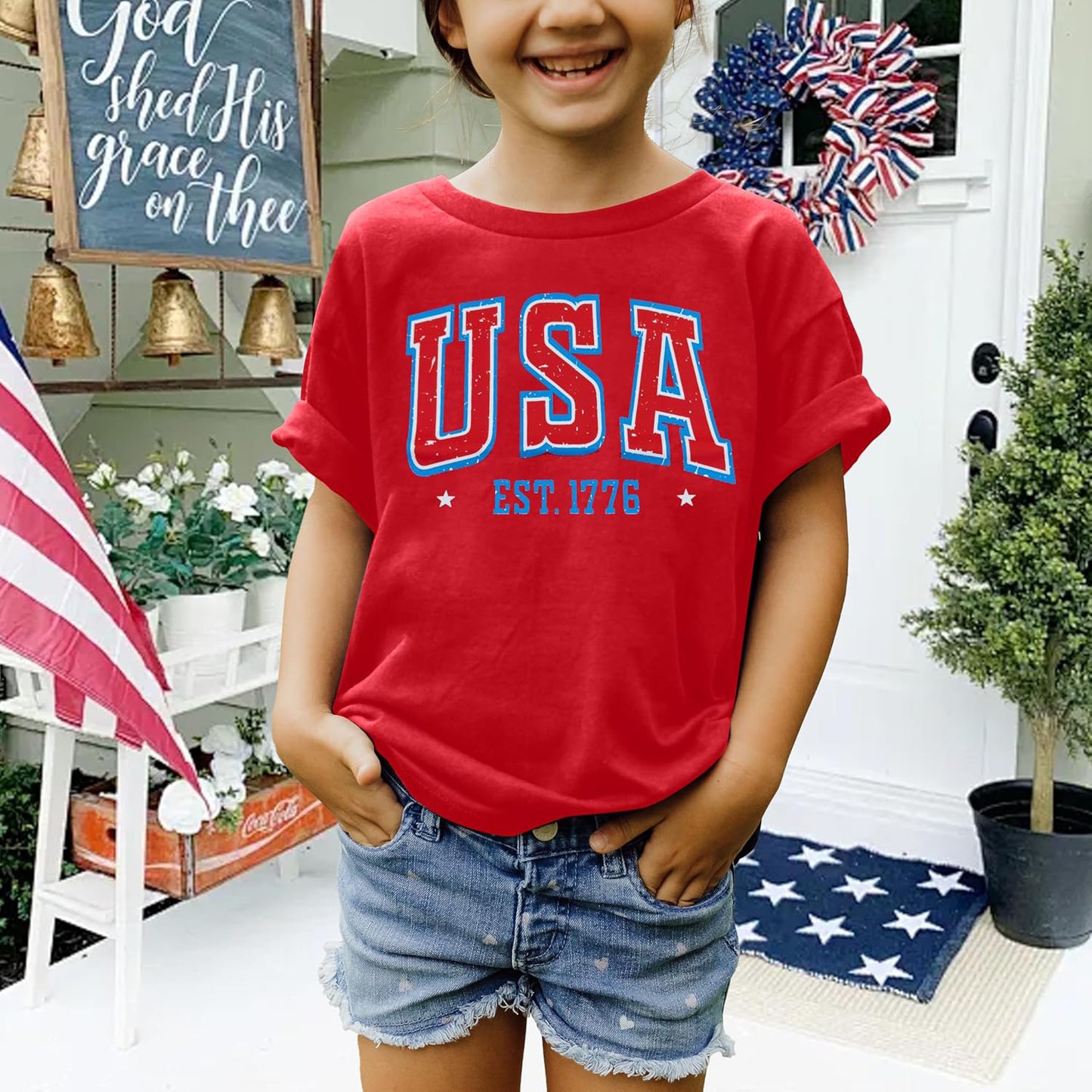 Personalized USA 250th Anniversary Kid Shirt, American Flag Tee, Patriotic 4th Of July Shirt 685232