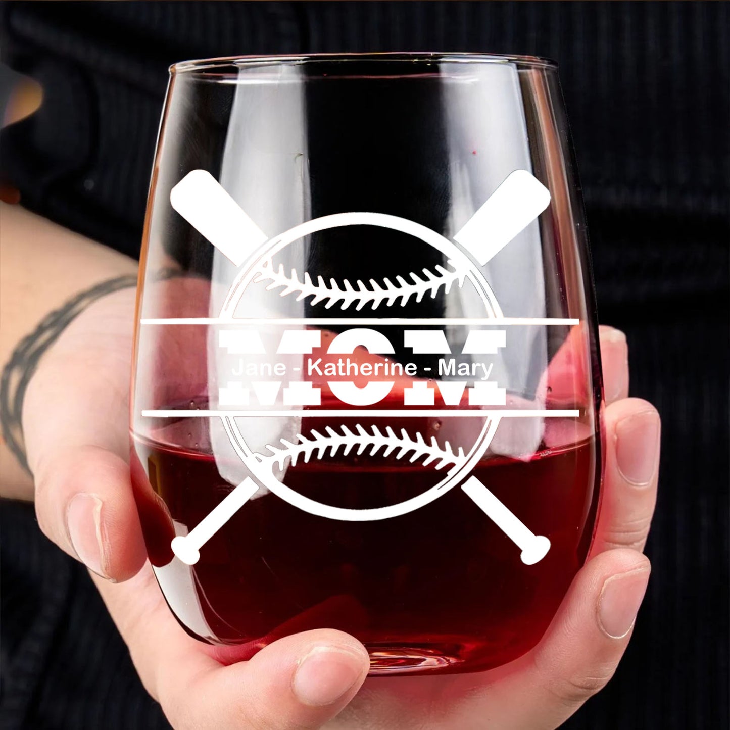Personalized Baseball Mom Wine Glass | Custom Kids' Name Wine Glass| Baseball Gift For Mom 682709