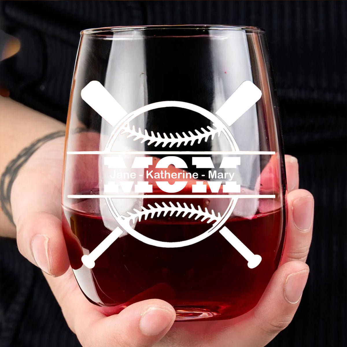 Personalized Baseball Mom Wine Glass | Custom Kids' Name Wine Glass| Baseball Gift For Mom 682709