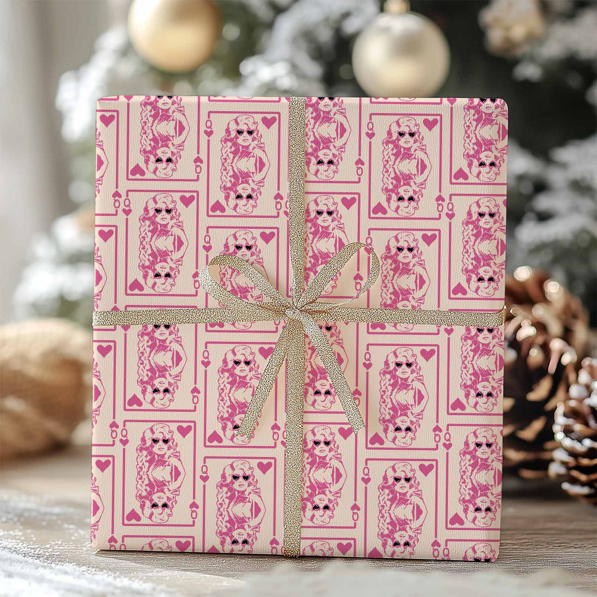 Retro Pink Queen Of Hearts Dolly Parton Wrapping Paper, Country Music Tribute Paper, Christmas Gift Wrap For Dolly Fan 686347