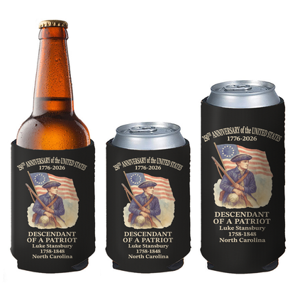 Personalized 250 Years Of America Can Cooler | Custom Name Descendant Of A Patriot Can Sleeve For Drinks 684549