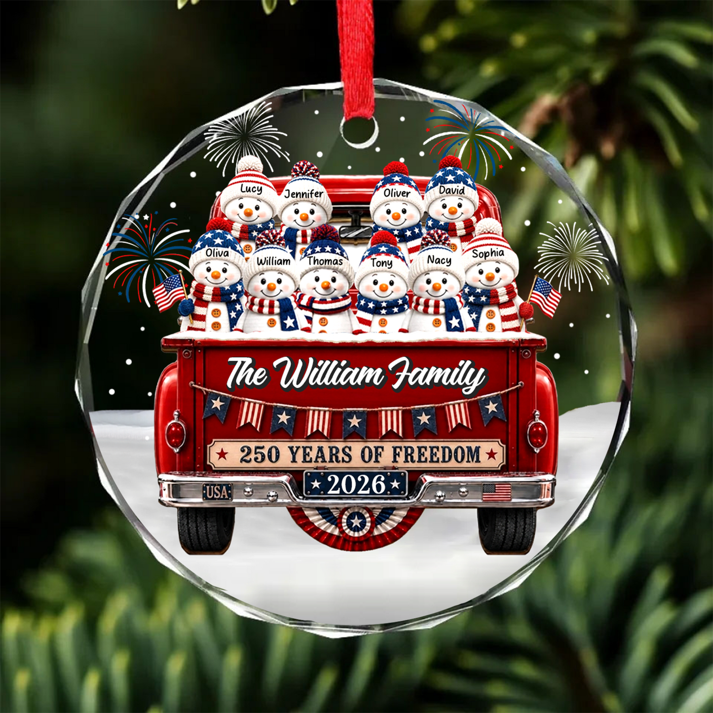 Personalized Snowman 250 Years Of Freedom Glass Ornament, Custom Name Christmas Ornament 685951