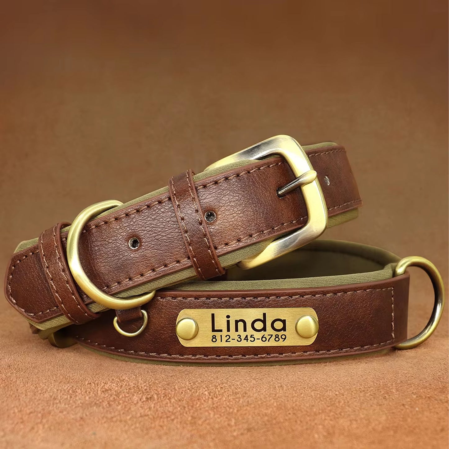 Personalized Dog Collar, Custom Engraved PU Leather Dog Collars, Free Engraving ID Tag Nameplate For Small Medium Large Dogs - C1515