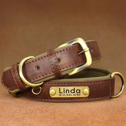 Personalized Dog Collar, Custom Engraved PU Leather Dog Collars, Free Engraving ID Tag Nameplate For Small Medium Large Dogs - C1515