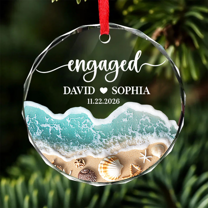 Personalized Beach Engaged Glass Ornament, First Christmas Engaged Gift, Couple Christmas Keepsake Gift 685766
