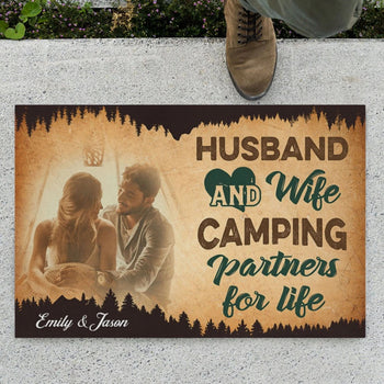 Camping Partners For Life Personalized Couples Anniversary Photo Doormats C582