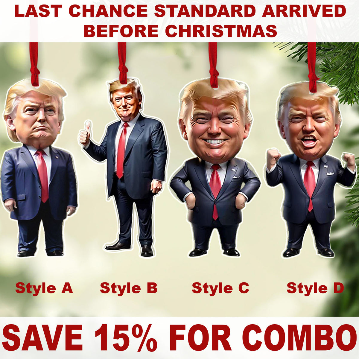 Trump-Inspired Acrylic Christmas & Halloween Decor - Sparkling Hanging Ornament for Car Interiors & Tree, Perfect Holiday Gift Idea - 681574