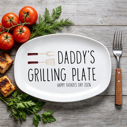 Dad's Grilling Plate, Personalized Serving Tray Platter, Custom Father's Day Gift From Kids 685074