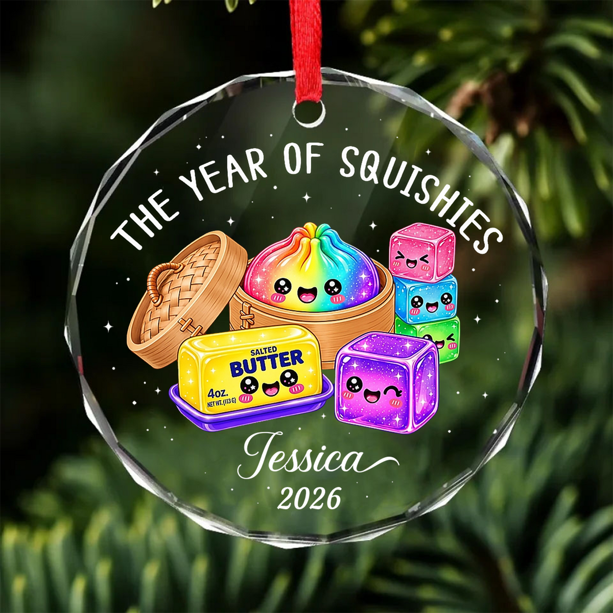 Personalized The Year Of Squishies Glass Ornament, Custom Name Funny Kid Christmas Gift 686576
