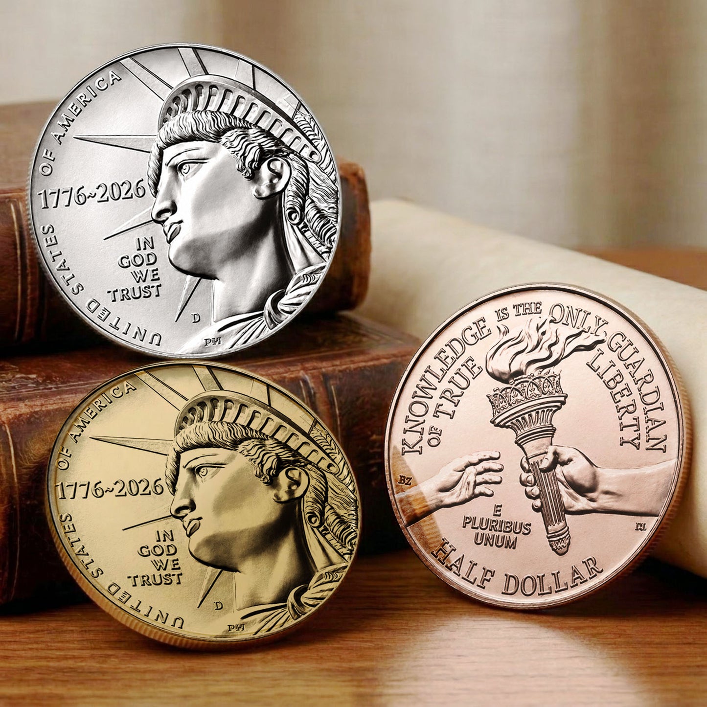 United States 250th Anniversary Half Dollar Coin, Patriotic 1776-2026 Liberty Torch Gift 685811