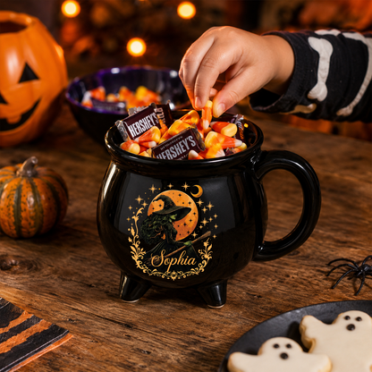 Personalized Witch Cauldron Mug, Custom Name Witch Coffee Mug, Spooky Halloween Gift 685784