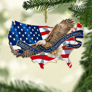 America 250th Anniversary Acrylic Ornament | Patriotic Christmas Bald Eagle & US Map Semiquincentennial Keepsake 685750