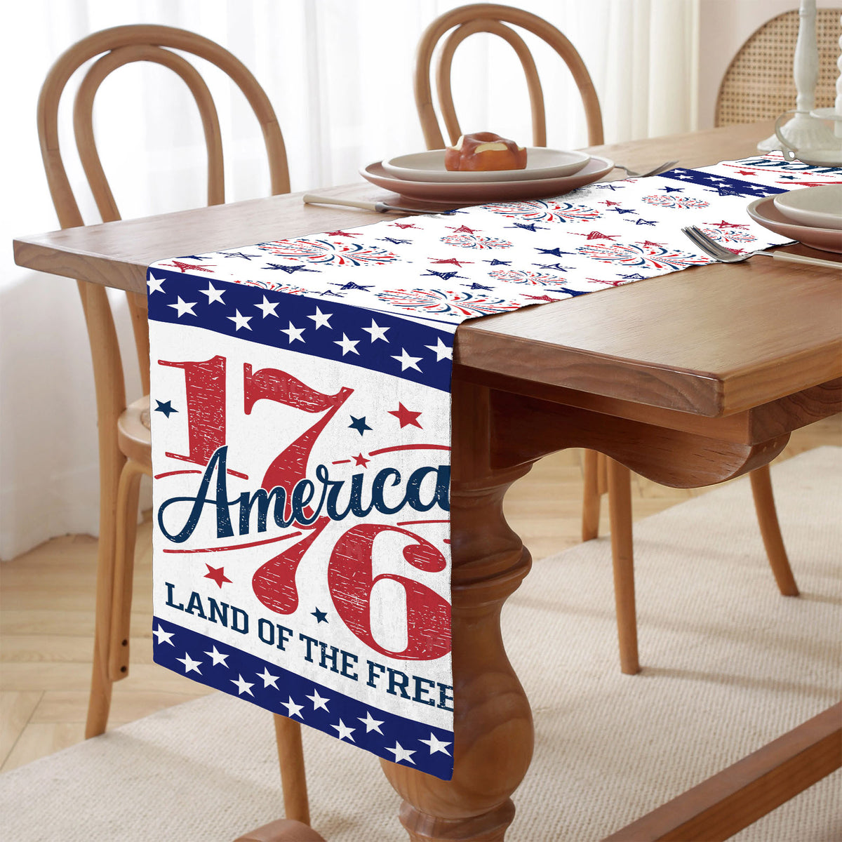 Land Of The Free 1776 Table Runner | Patriotic American Independence Day | 4th Of July Table Runner For Kitchen 682369