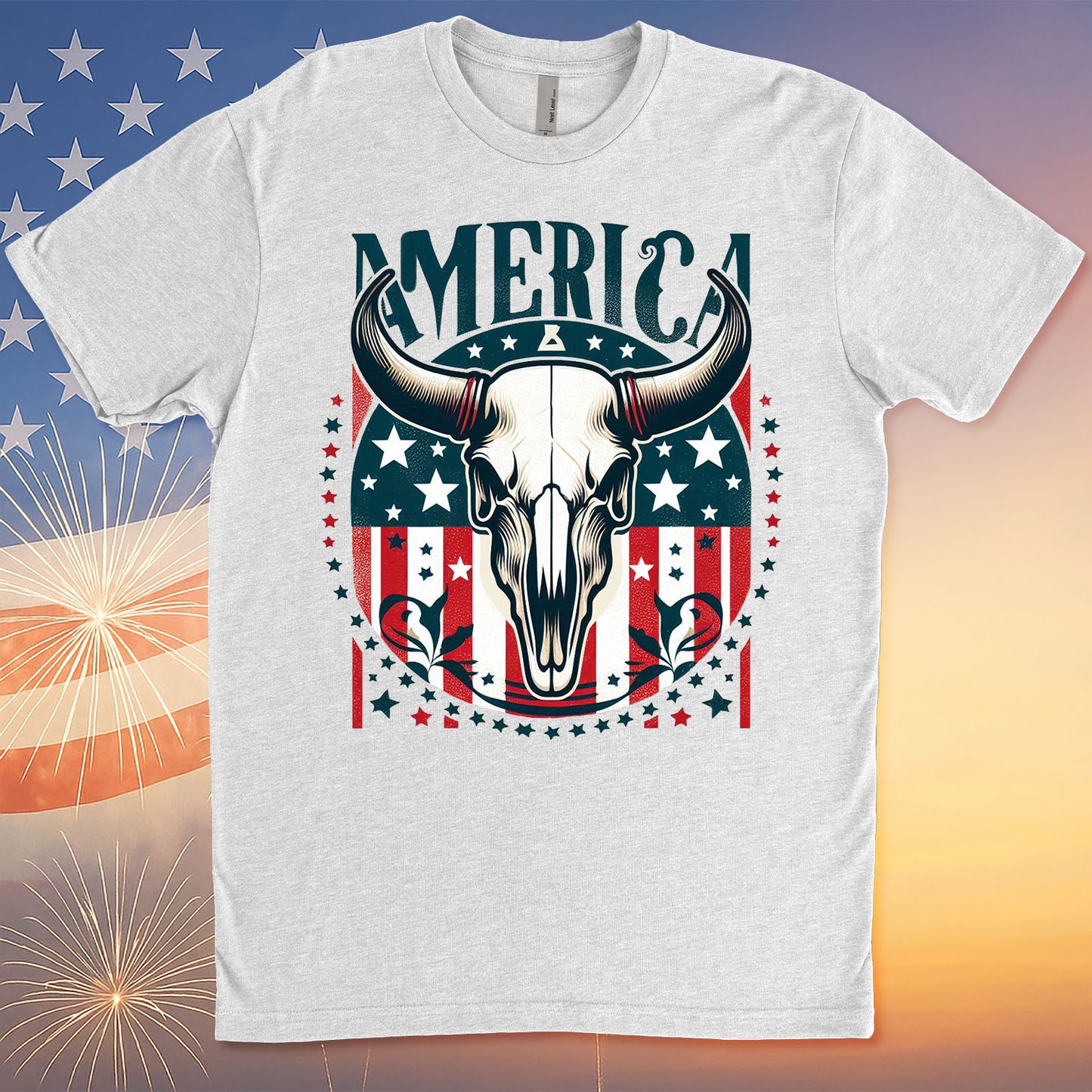 America Cow Skull 4th Of July Flag Shirt | Fourth Of July T-Shirt | Patriotic Flag Shirt | Independence Day Tee 682305