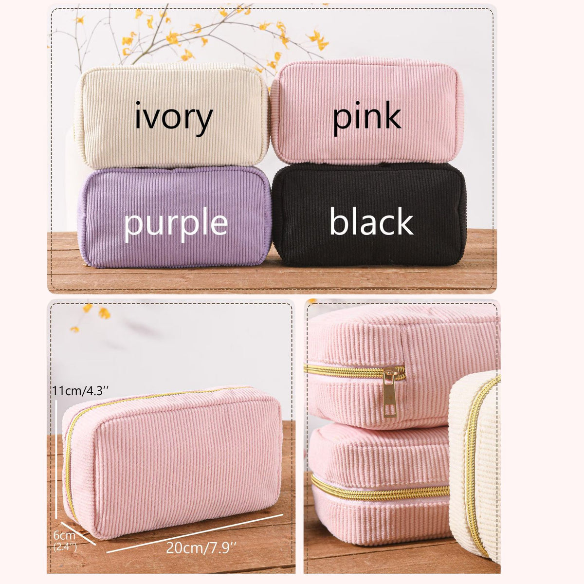 Embroidered Corduroy Makeup Bag | Personalized Embroidered Cosmetic Bag | Monogram Toiletry Makeup Bag 683745