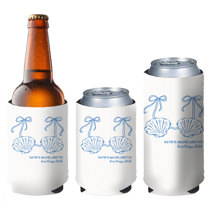 Personalized Mermaid Bachelorette Party Can Cooler, Custom Text Drink Holder, Coastal Themed Can Sleeve 685516