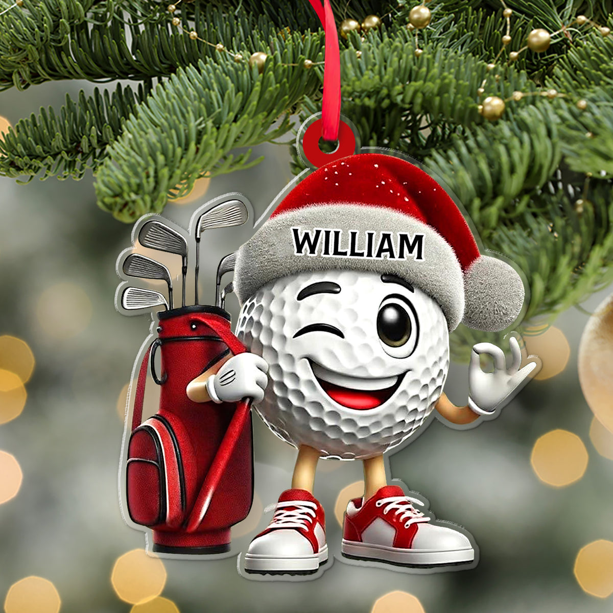 Personalized Winking Golf Ball Christmas Acrylic Ornament, Custom Name Gift For Golfer 686381