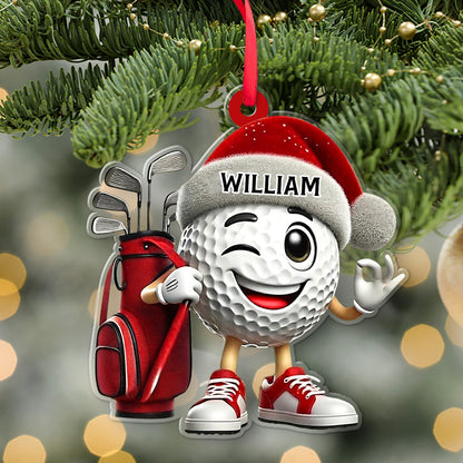 Personalized Winking Golf Ball Christmas Acrylic Ornament, Custom Name Gift For Golfer 686381