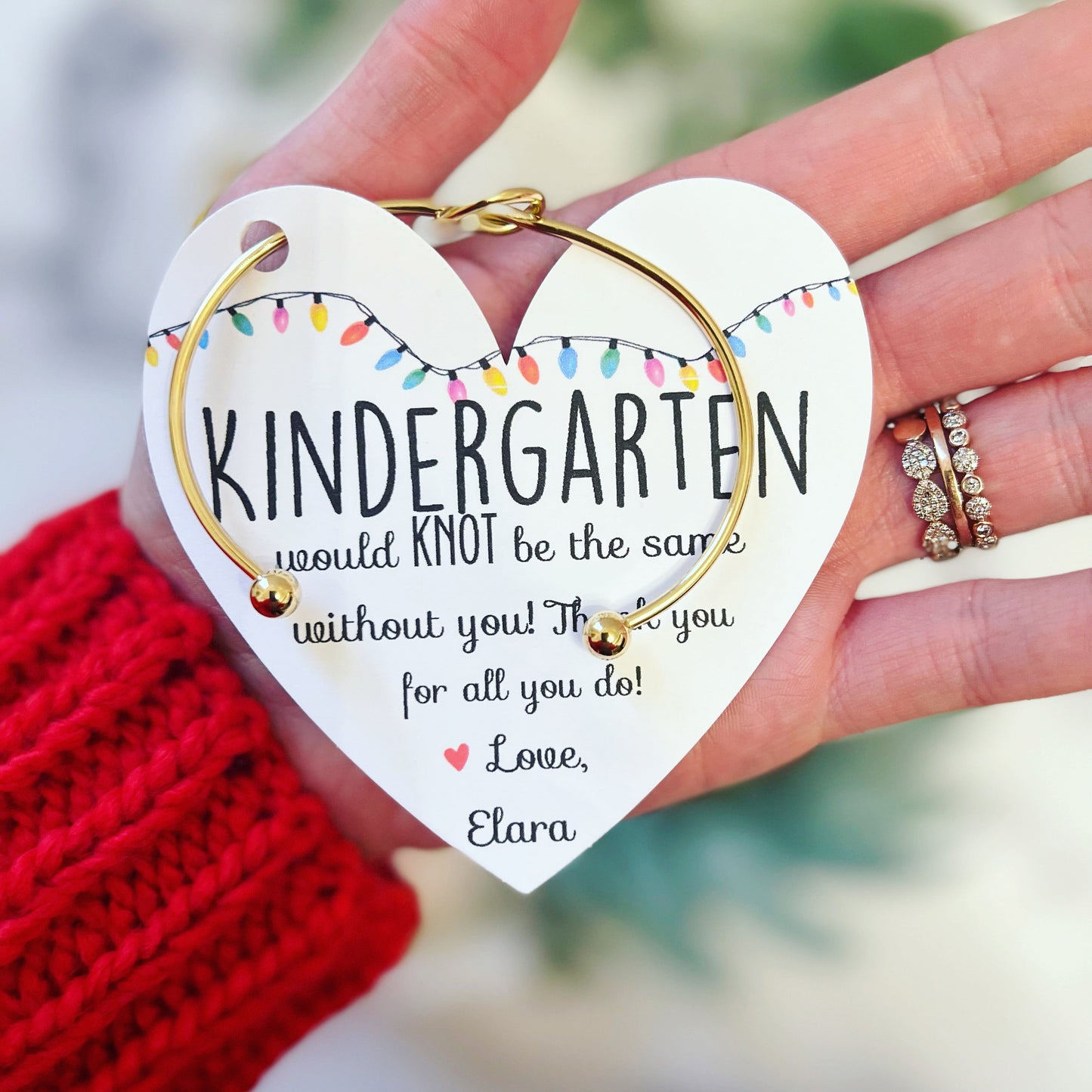 Personalized Teacher Knot Bangle & Heart Card, Custom Name Christmas Knot Bangle, Back To School Gift 685808 WFD