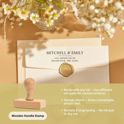 Personalized Return Address Stamp – Self-Inking, Wood Handle & Embosser for Cards and Holiday