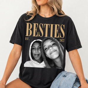 Custom Photo Besties Dark Shirt, Personalized Vintage Friendship Tee, Birthday Gift For Friend 685599