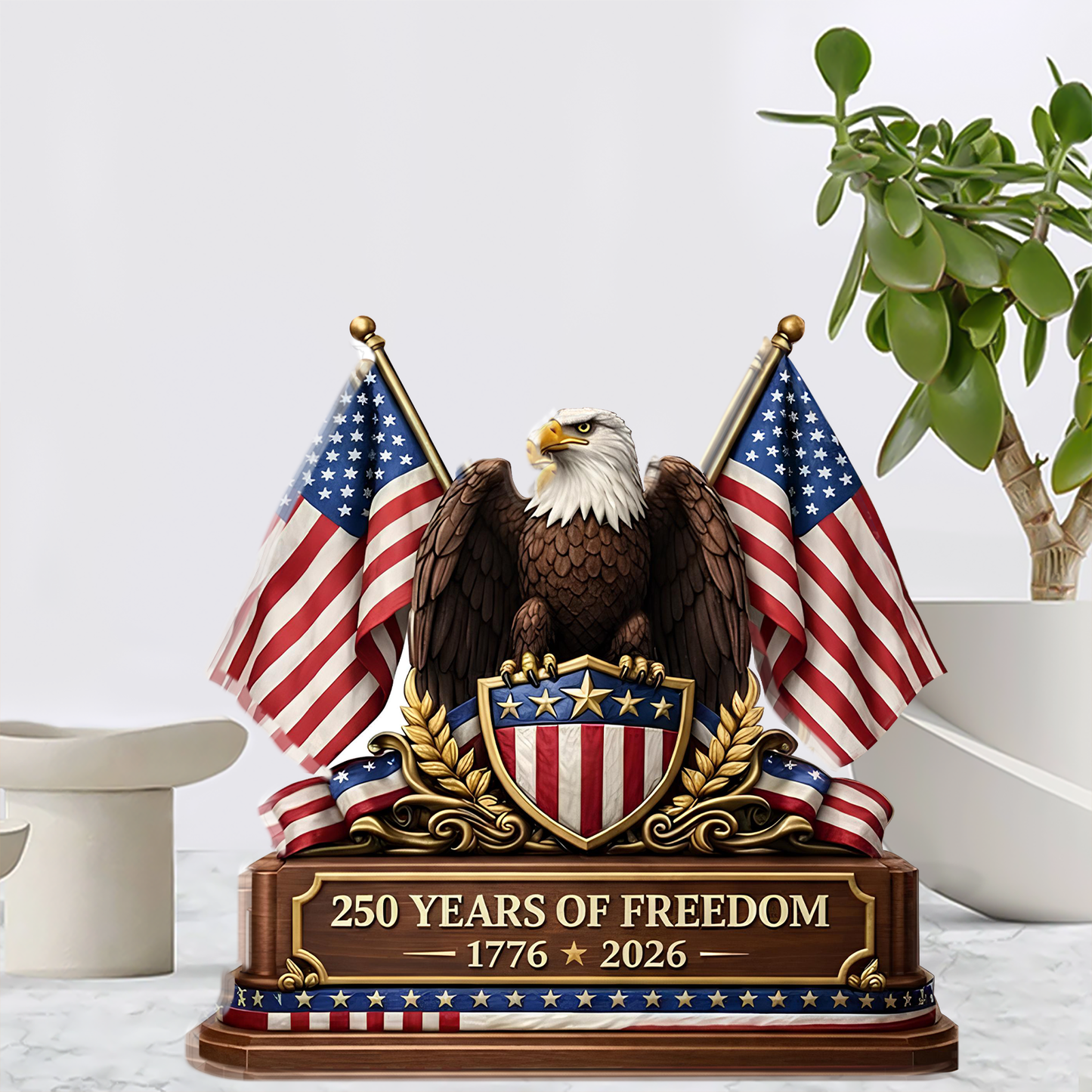 250 Years Of Freedom Acrylic Block Plaque | Patriotic American Eagle Tabletop Decor 684569