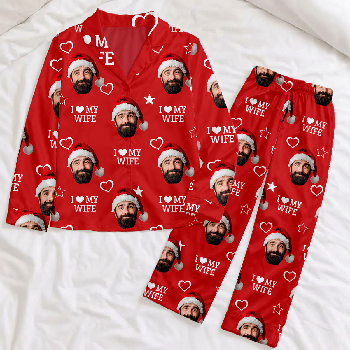Custom Photo Satin Pajamas, Personalized Couple Sleepwear, Christmas Gift For Husband, Wife, Anniversary 686328