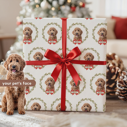 Custom Pet Photo Christmas Wrapping Paper, Personalized Holiday Wrap, Gift For Pet Lover 686502 WFD