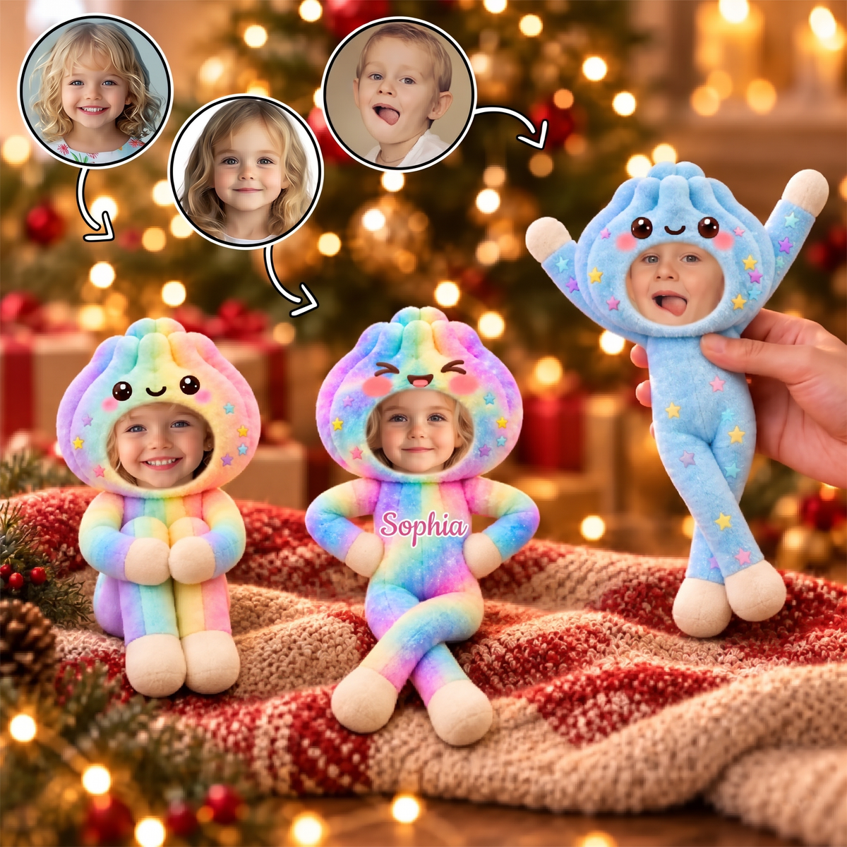 Custom Photo Tiny Sweetie Poseable Plush Doll, Personalized Christmas Plushies, Unique Christmas Gift For Family 686914 WFD
